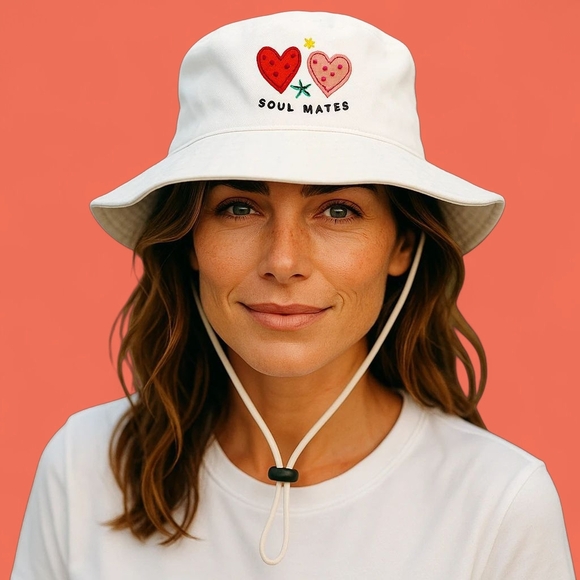 CPTN Apparel Bucket Hat/ Soul Mates/ Embroidered 100% Cotton White Canvas - Picture 1 of 12